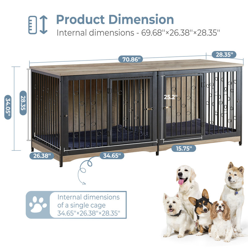 Tucker Murphy Pet 70.86 Dog Crate Furniture Large Breed Tv Stand With Cushion Double Rooms Reviews Wayfair Canada